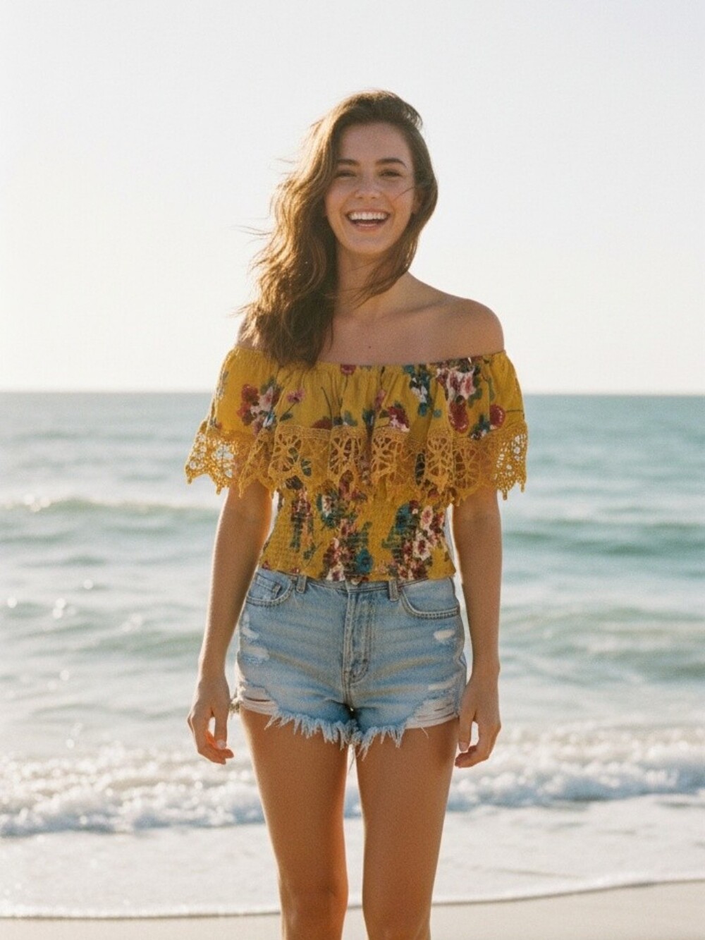 Floral Yellow Off-Shoulder Top